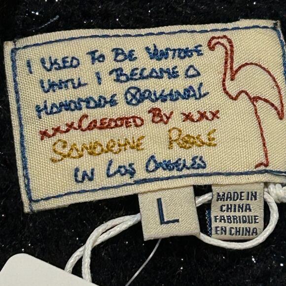 Sandrine Rose Eyelash Metallic Sparkle Sweater Black Women Large NWT Super Soft - Picture 2 of 11